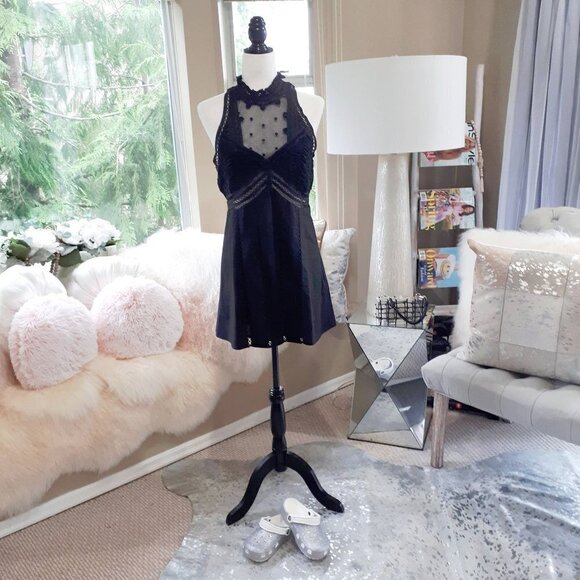 NWT Free People black mesh embroidered eyelet detail dress, S - Picture 4 of 15